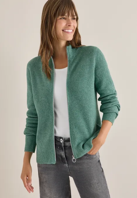 Cosy Cardigan mit Zipper jewel green melange