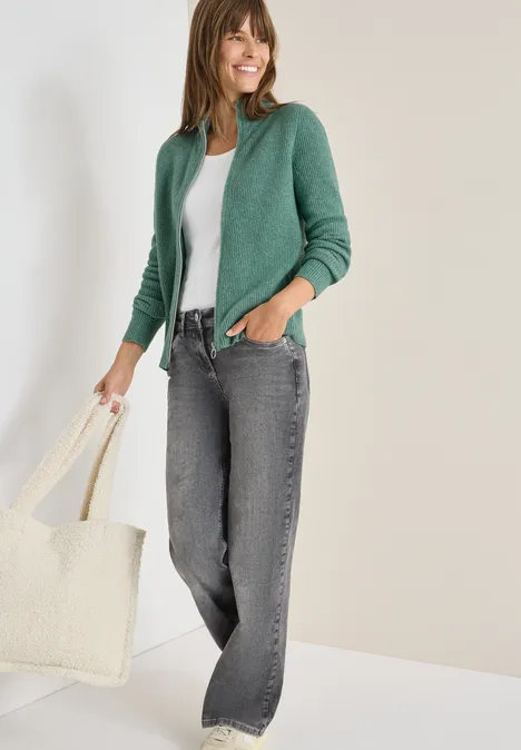 Cosy Cardigan mit Zipper jewel green melange