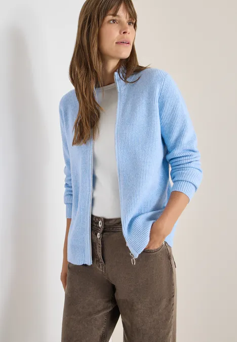 Cosy Cardigan mit Zipper sporty light blue melange