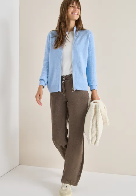 Cosy Cardigan mit Zipper sporty light blue melange