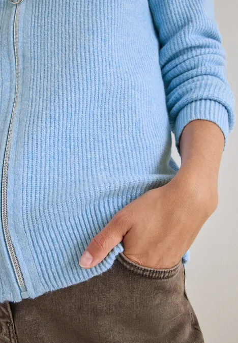 Cosy Cardigan mit Zipper sporty light blue melange