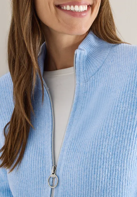 Cosy Cardigan mit Zipper sporty light blue melange