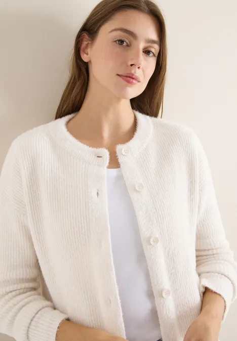 Federgarn Ripp-Strickjacke light greige