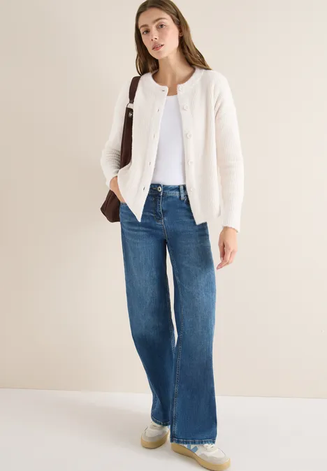 Federgarn Ripp-Strickjacke light greige
