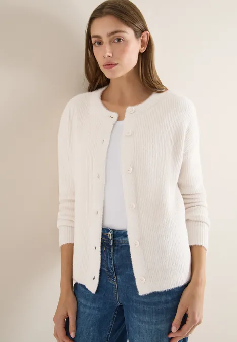 Federgarn Ripp-Strickjacke light greige