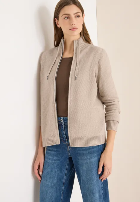 Vest met opstaande kraag sandalwood beige melange