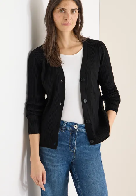 Cardigan in Rippstruktur Black
