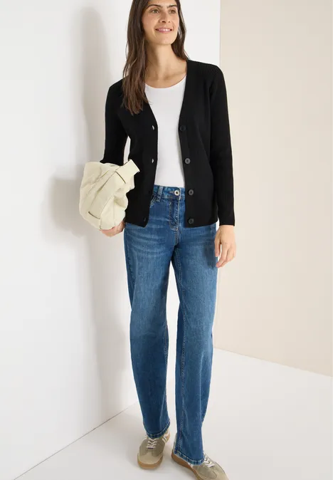 Cardigan in Rippstruktur Black