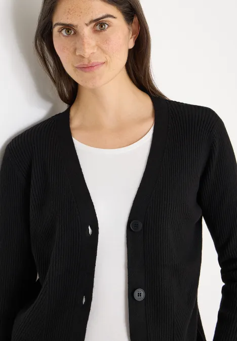 Cardigan in Rippstruktur Black