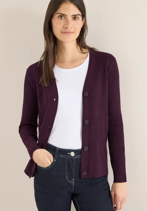 Cardigan in Rippstruktur eggplant red