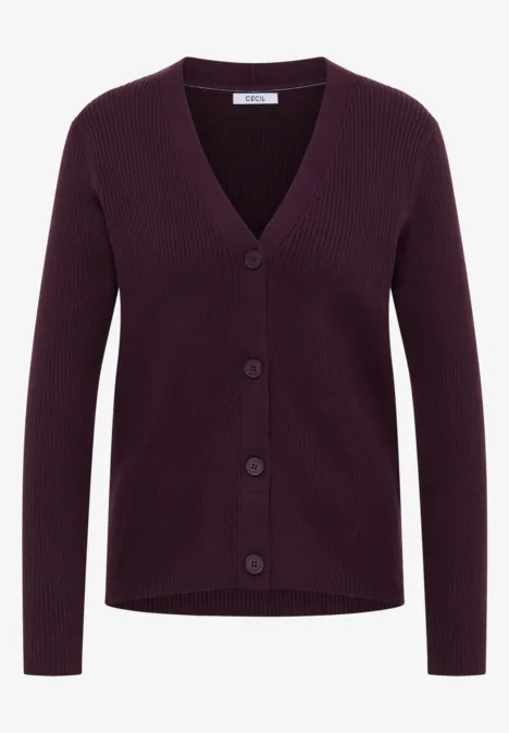 Cardigan in Rippstruktur eggplant red