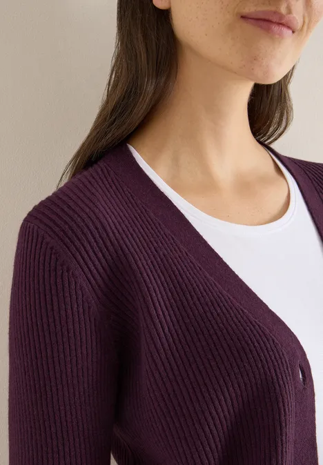 Cardigan in Rippstruktur eggplant red