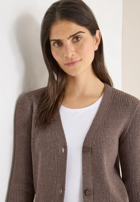 Cardigan in Rippstruktur mushroom taupe melange