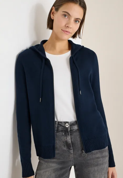 Cosy Cardigan mit Hoodie deep denim blue melange Cosy Cardigan mit Hoodie deep denim blue melange