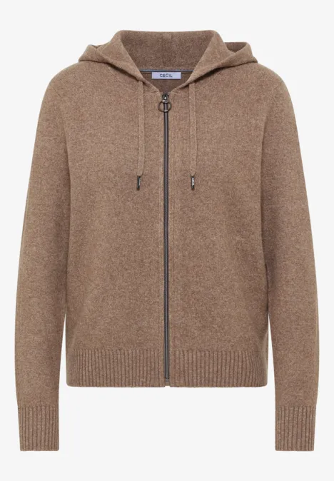 Cosy Cardigan mit Hoodie urban taupe melange