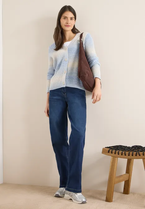 Space Dye V-Neck Cardigan fountain blue melange Space Dye V-Neck Cardigan fountain blue melange