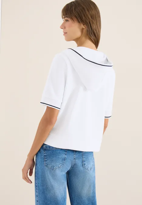 Veste sweat à manches courtes avec capuche vanilla white