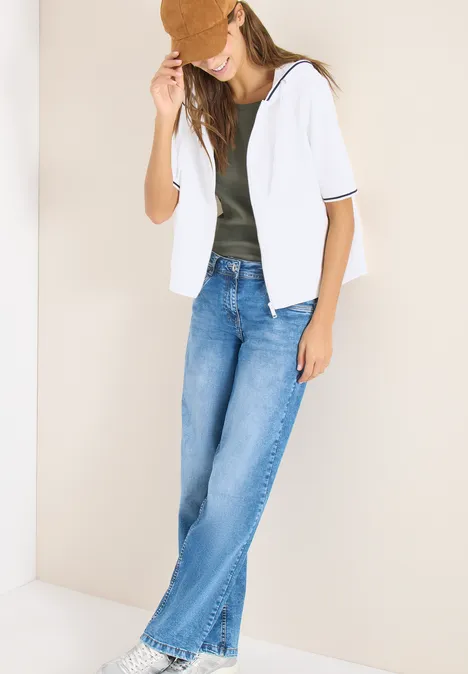 Veste sweat à manches courtes avec capuche vanilla white