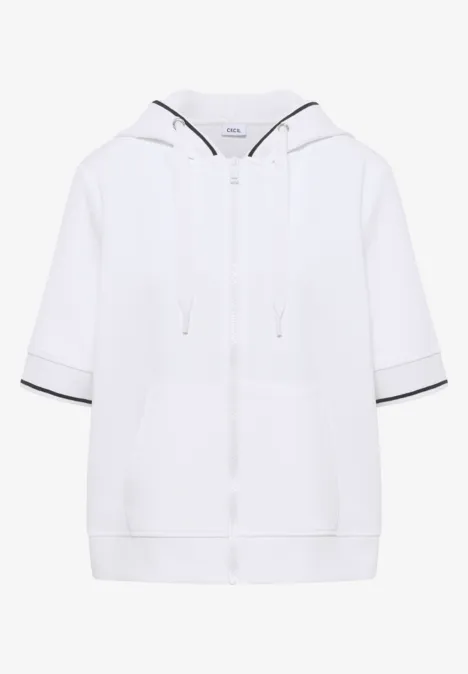 Veste sweat à manches courtes avec capuche vanilla white