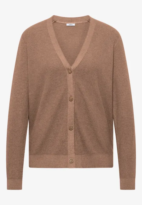 Cardigan marron pour femme à col V et boutonnage sur le devant.