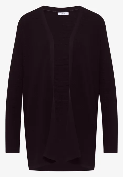 Cardigan femme noir, manches longues, ouvert sur le devant, en tissu souple et léger.