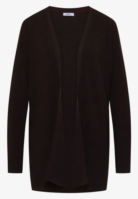 Cardigan noir ouvert à manches longues.