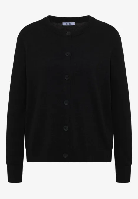 Cardigan boutonné à col rond charcoal grey melange Simple gilet noir à col rond avec patte de boutonnage.