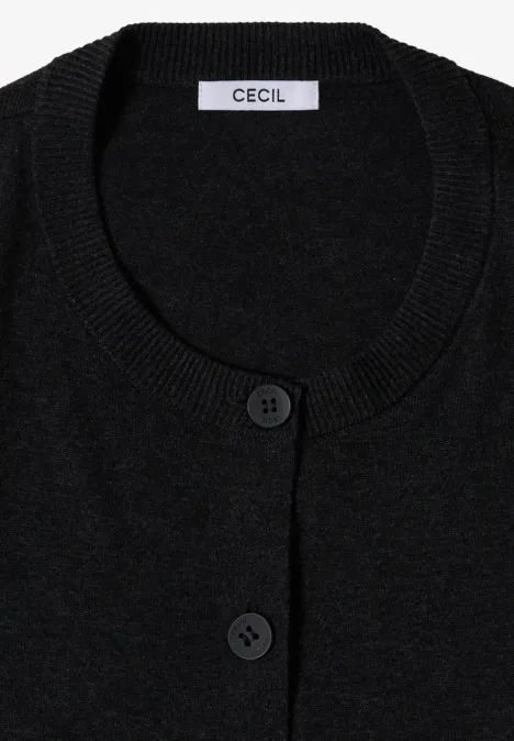 Cardigan boutonné à col rond charcoal grey melange Cardigan noir en maille, col rond, deux boutons et étiquette 'Cecil'.