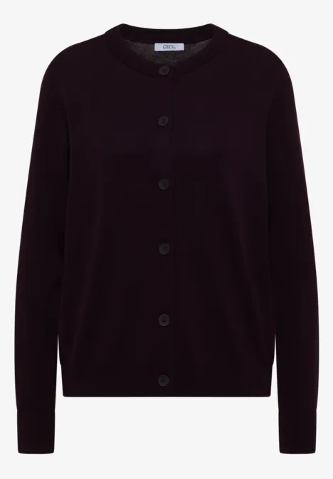 Cardigan à col rond et patte de boutonnage eggplant red Kurze, schwarze Strickjacke mit Knopfleiste und Rundhalsausschnitt.