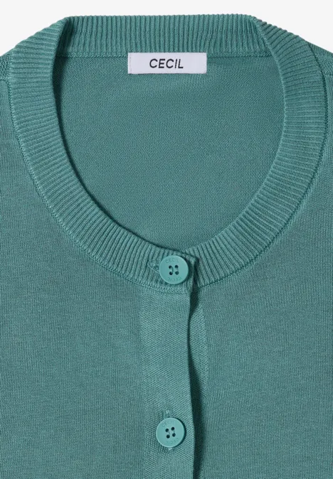 Türkisgrüner Damen-Cardigan mit Rundhalsausschnitt und Knopfleiste