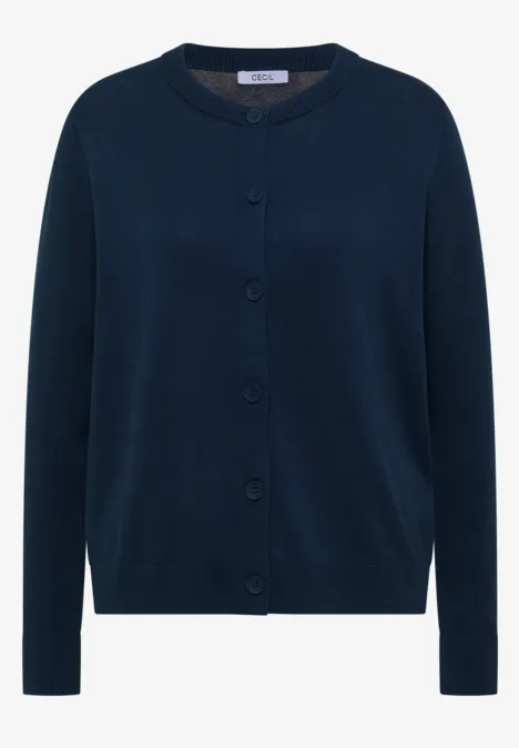 Cardigan à col rond et patte de boutonnage moonlight blue Dunkelblauer Damen-Cardigan mit Knopfleiste, Rundhalsausschnitt und langen Ärmeln.