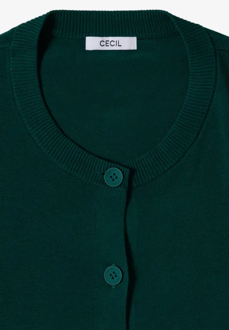 Cardigan boutonné à col rond dark fir green Gilet vert sombre en maille, col rond et boutons, de la marque CECIL.