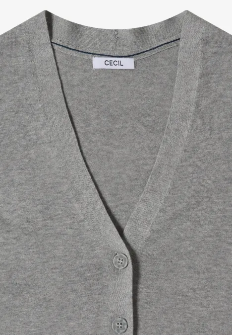 Cardigan boutonné à col V mineral grey melange Graue Strickjacke mit V-Ausschnitt und zwei Knöpfen von CECIL.