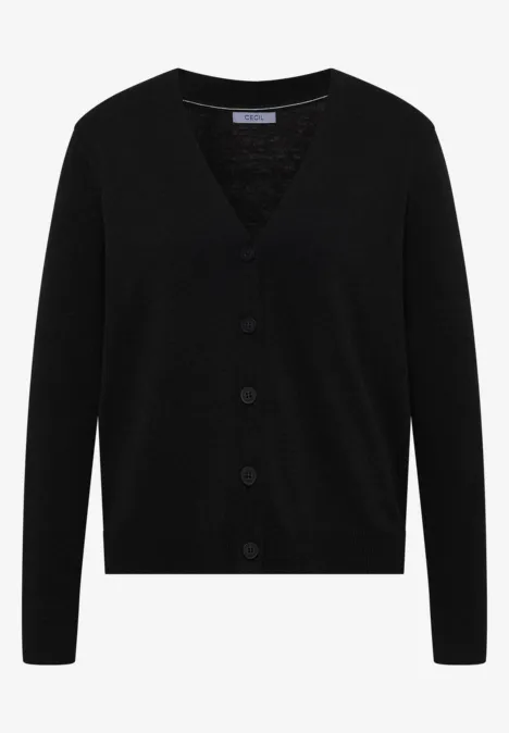 Cardigan boutonné à col V charcoal grey melange Gilet noir col V avec boutons, style classique et épuré, en maille fine.