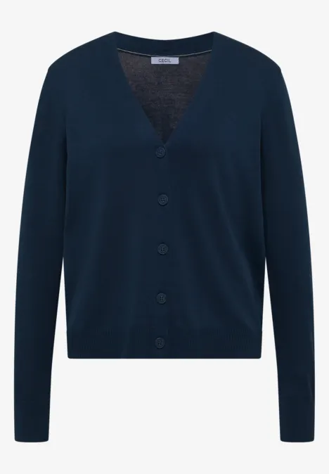 Cardigan boutonné à col V moonlight blue Dunkelblauer Damen-Strick-Cardigan mit V-Ausschnitt und Knopfleiste