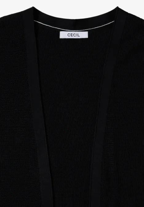 Open vest met lange mouwen Black Schwarze, offene Strickjacke mit dezentem Label am Kragen.