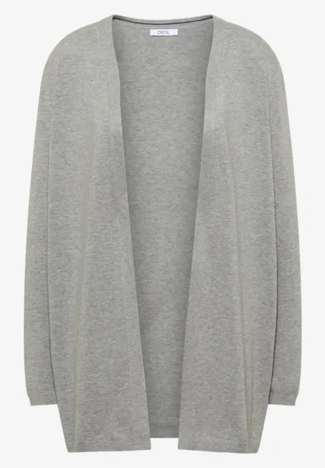 Offener Cardigan in langer Passform mineral grey melange Grau melierter, offener Cardigan mit langen Ärmeln und lockerem Schnitt