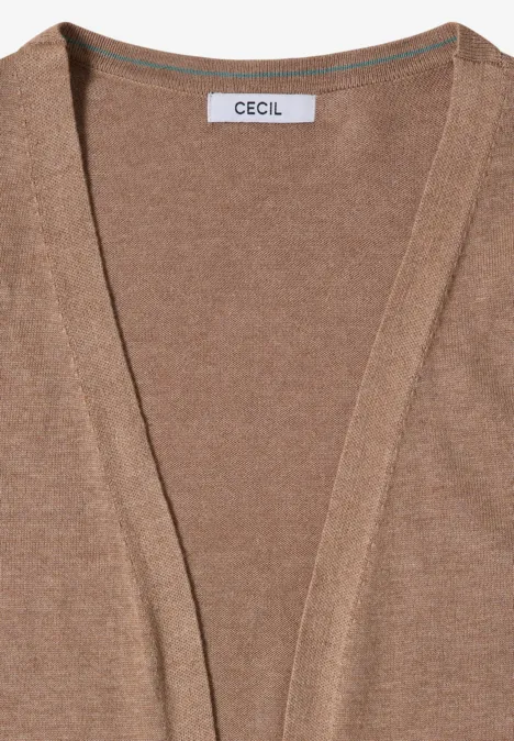 Bruine gebreide cardigan met V-hals en open voorkant, label CECIL.