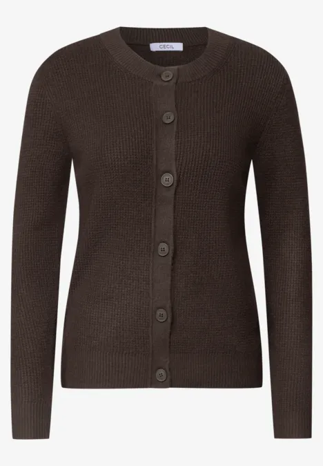 Vest met ronde hals en knoopsluiting truffle brown Bruine, gebreide, knoopsluitende cardigan met ronde hals en lange mouwen