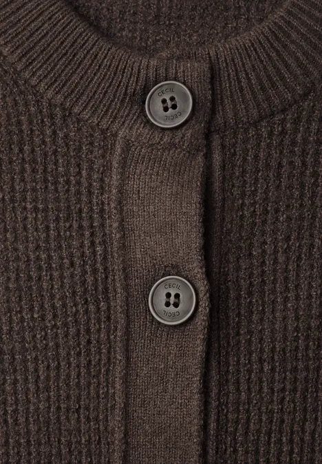 Vest met ronde hals en knoopsluiting truffle brown Donkerbruin gebreid vest met ronde hals en knopen