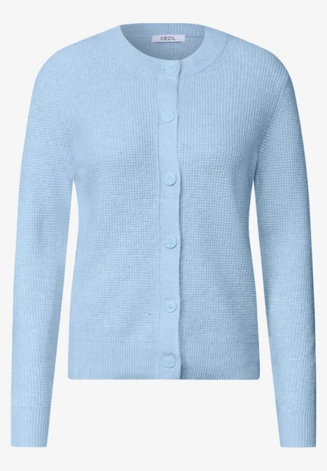 Vest met ronde hals en knoopsluiting cosmopolitan blue melange Lichtblauw damesgebreid vest met knopen, ronde hals en lange mouwen.