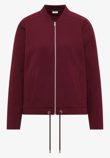 Sweat Blouson mit Tunnelzug red wine Bordeauxrotes Reißverschluss-Jacke mit Stehkragen und Kordelzug am Saum.