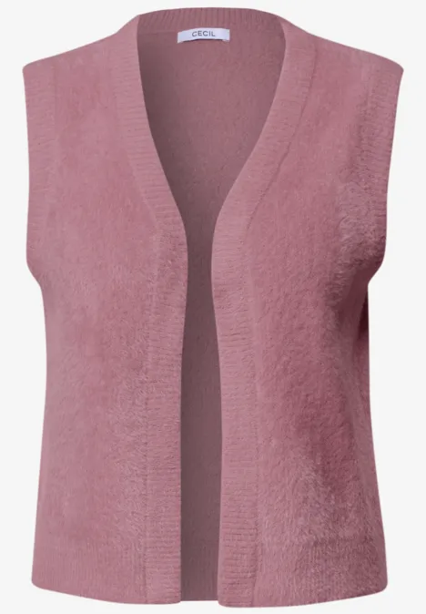 Open vest van veergaren in effen kleur velvet rose Rosa gestrickte, ärmellose Strickweste mit offenem Vorderteil.