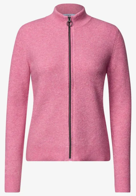 Cardigan mit Stehkragen und Zipper dark blossom melange Rosa Feinstrickjacke mit durchgehendem Reißverschluss und Stehkragen.