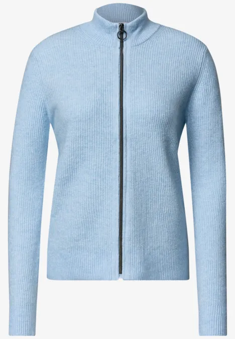Cardigan mit Stehkragen und Zipper cosmopolitan blue Hellblaue, fein gestrickte Jacke mit Stehkragen und durchgehendem Reißverschluss.