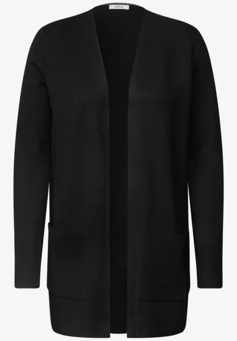 Cardigan long à la coupe ample Black Gilet noir ouvert, manches longues, en maille, avec poches avant.