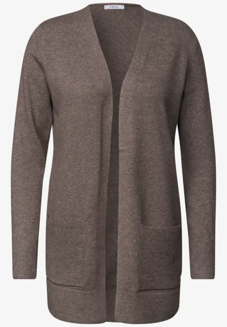 Langer Cardigan in offener Passform mushroom taupe melange Brauner, langer Strick-Cardigan mit offenem Frontdesign und zwei Eingrifftaschen.