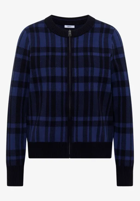 Langarm Cardigan mit Rundhals und Zipper urban dark blue Dunkelblauer und schwarzer, zeitlos kariertes Strick-Cardigan mit Reißverschluss und Rippbündchen.