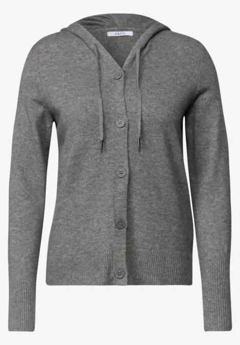 Graue Strickjacke mit Kapuze und Knopfleiste