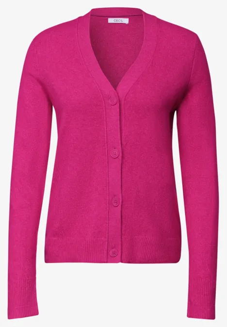 Felroze vest met V-hals en knoopsluiting